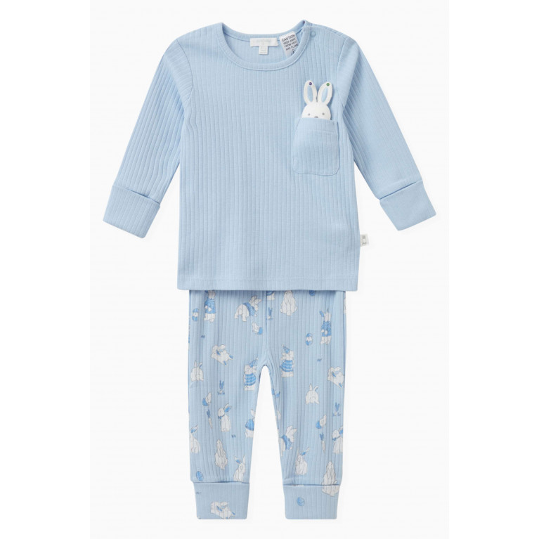 Purebaby - Ribbed Pyjama Set in Organic Cotton Blue