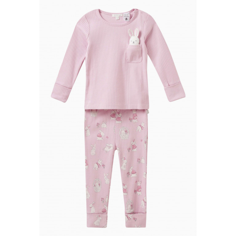 Purebaby - Ribbed Pyjamas Set in Organic Cotton Pink