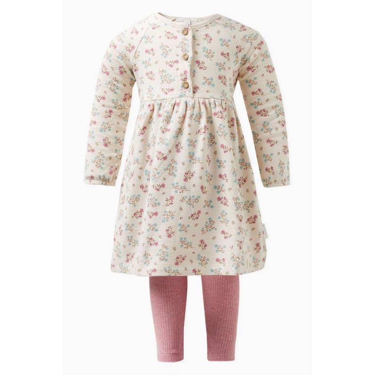 Purebaby - Floral-motif Dress Set in Organic Cotton