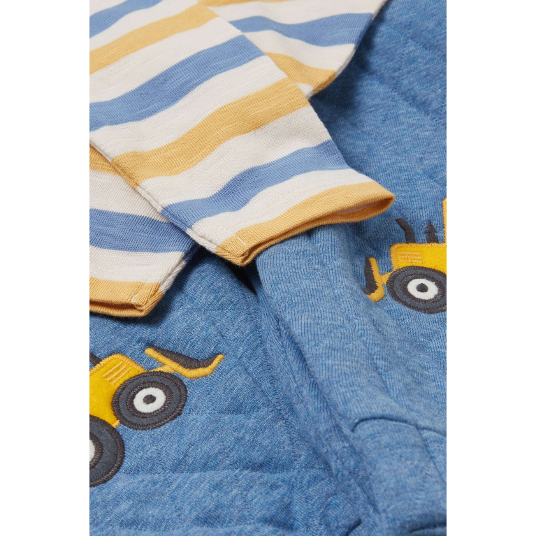 Purebaby - Striped Truck-motif Dungarees Set in Cotton