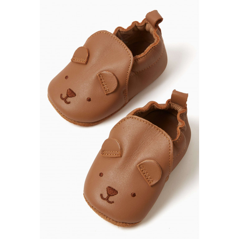 Purebaby - Bear Pull On Slippers in Leather