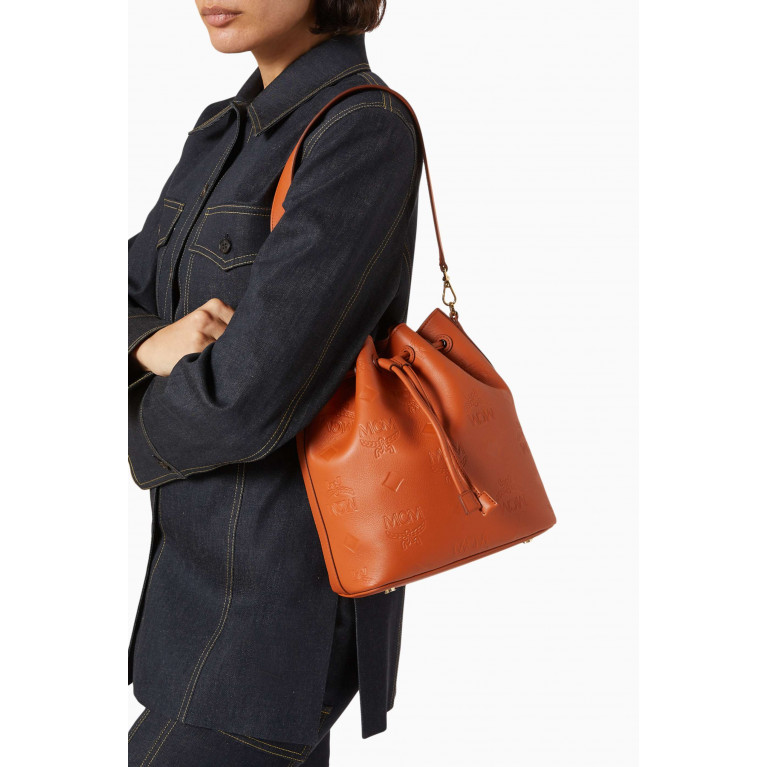 MCM - Medium Dessau Drawstring Bucket Bag in Monogram Leather