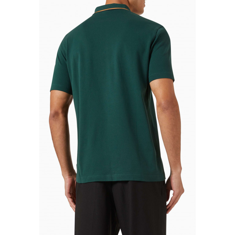 PS Paul Smith - Stripe Placket Polo in Stretch Organic Cotton Pique Green