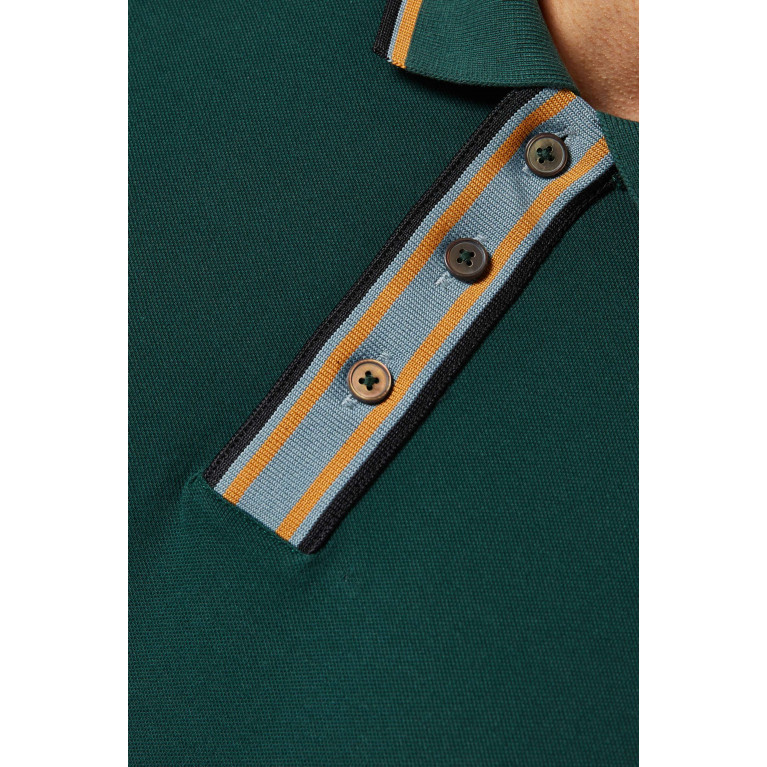PS Paul Smith - Stripe Placket Polo in Stretch Organic Cotton Pique Green