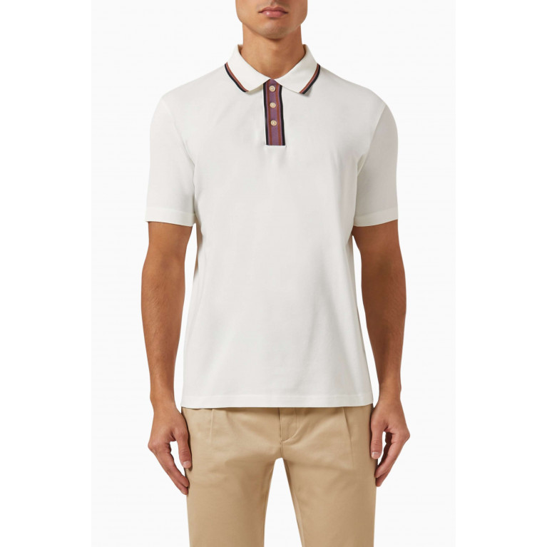 PS Paul Smith - Stripe Placket Polo in Stretch Organic Cotton Pique Neutral