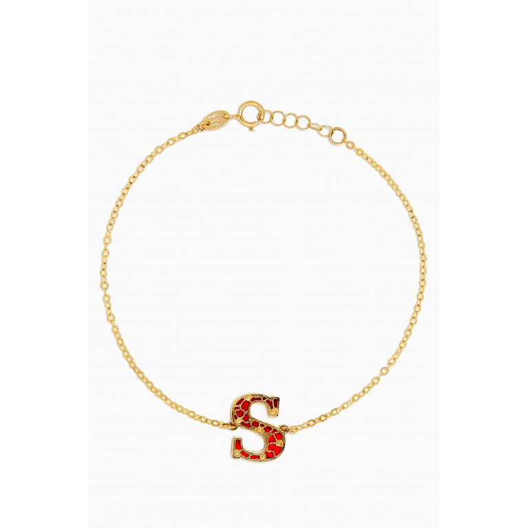 Damas - Amelia Cherry Blossom "B" Initial Two Sided Bracelet in 18kt Yellow Gold