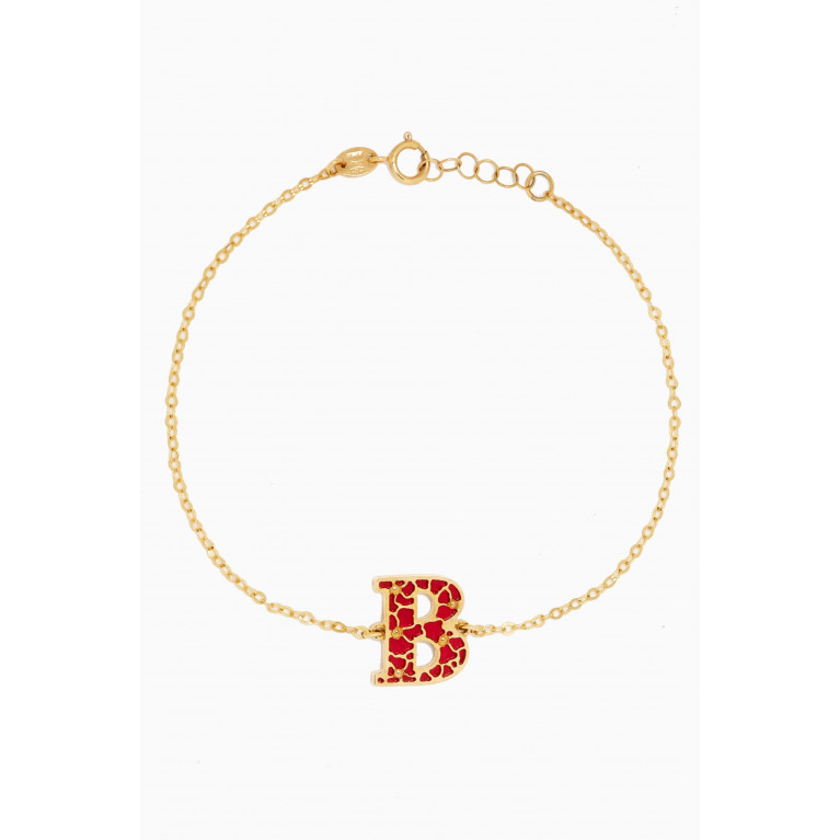 Damas - Amelia Cherry Blossom "B" Initial Two Sided Bracelet in 18kt Yellow Gold