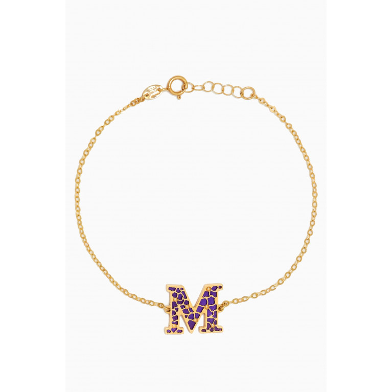 Damas - Amelia Cherry Blossom "M" Initial Two Sided Bracelet in 18kt Yellow Gold