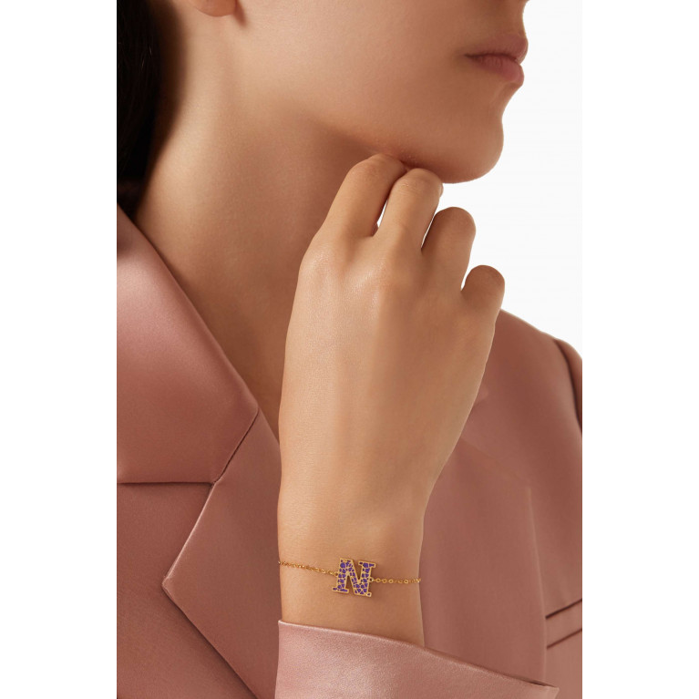 Damas - Amelia Cherry Blossom "N" Initial Two Sided Bracelet in 18kt Yellow Gold