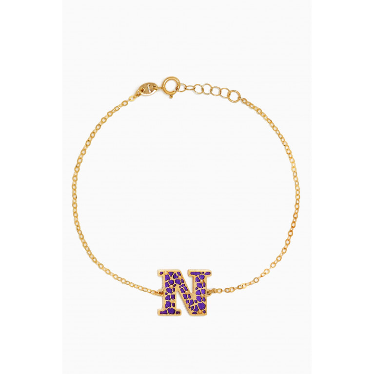 Damas - Amelia Cherry Blossom "N" Initial Two Sided Bracelet in 18kt Yellow Gold