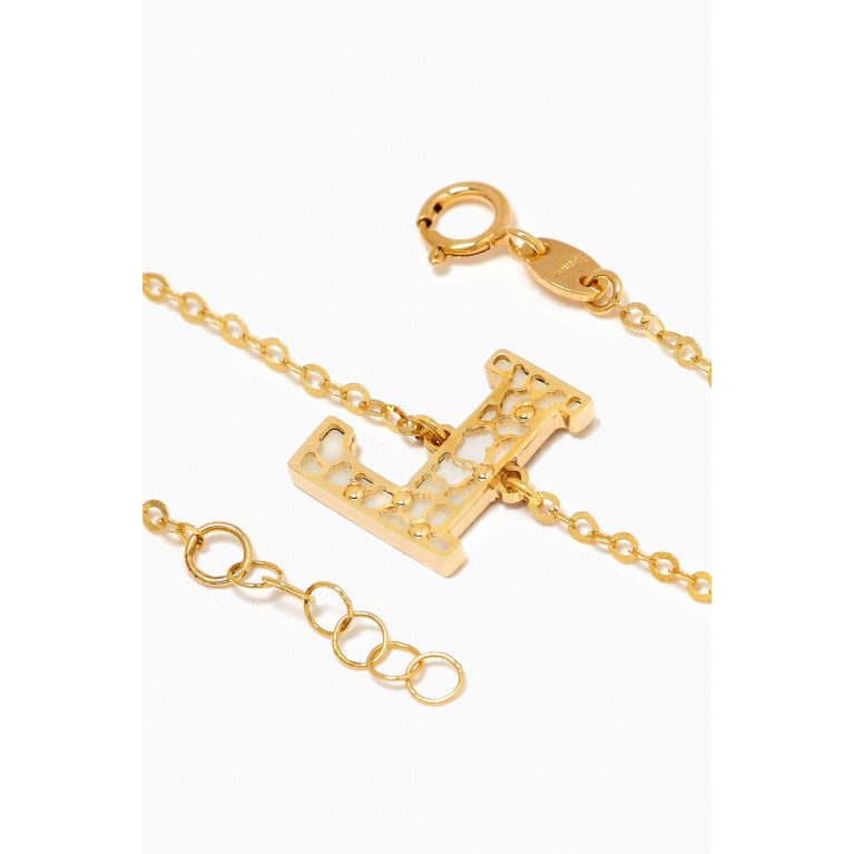 Damas - Amelia Cherry Blossom "F" Initial Two Sided Bracelet in 18kt Yellow Gold