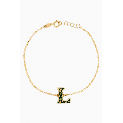 Damas - Amelia Cherry Blossom "F" Initial Two Sided Bracelet in 18kt Yellow Gold