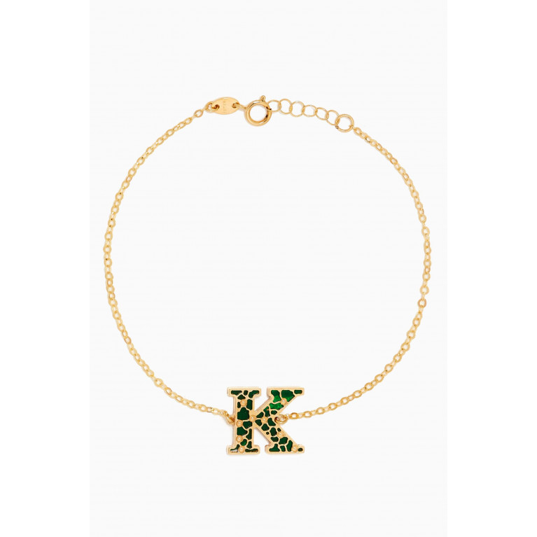Damas - Amelia Cherry Blossom "K" Initial Two Sided Bracelet in 18kt Yellow Gold