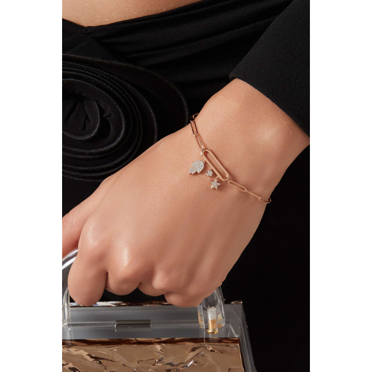 Damas - Amelia Cherry Blossom "S" Initial Two Sided Bracelet in 18kt Yellow Gold