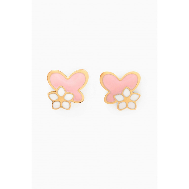 Baby Fitaihi - Flower Butterfly Earrings in 18kt Yellow Gold