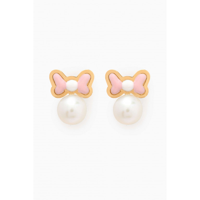 Baby Fitaihi - Bow & Pearl Earrings in 18kt Yellow Gold