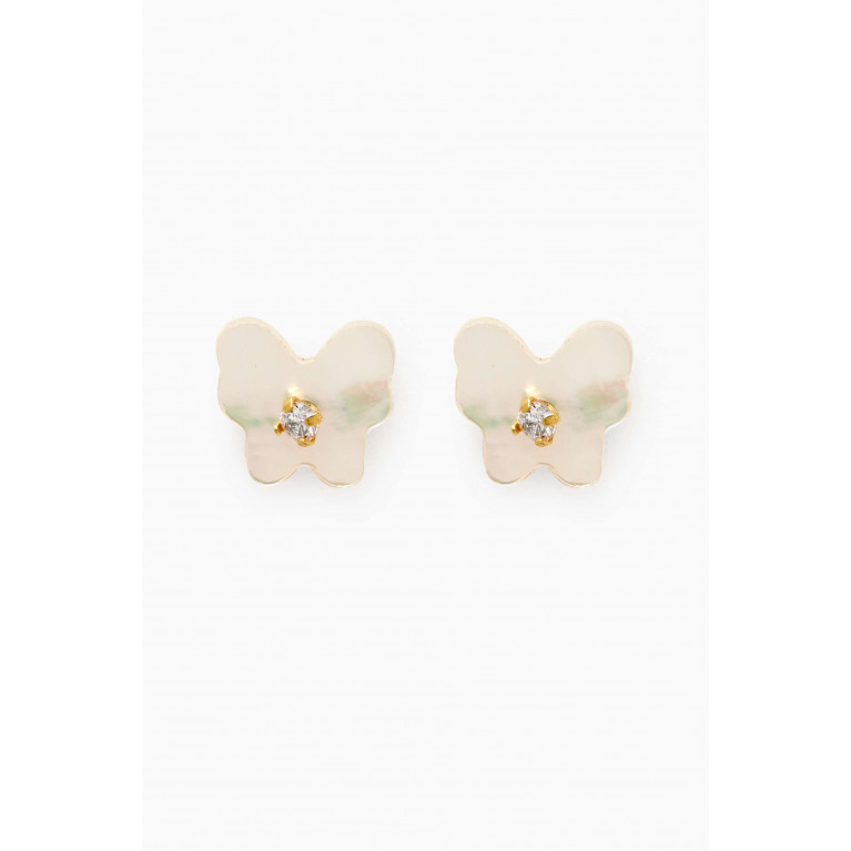 Baby Fitaihi - Butterfly Mother of Pearl Diamond Earrings in 18kt Yellow Gold