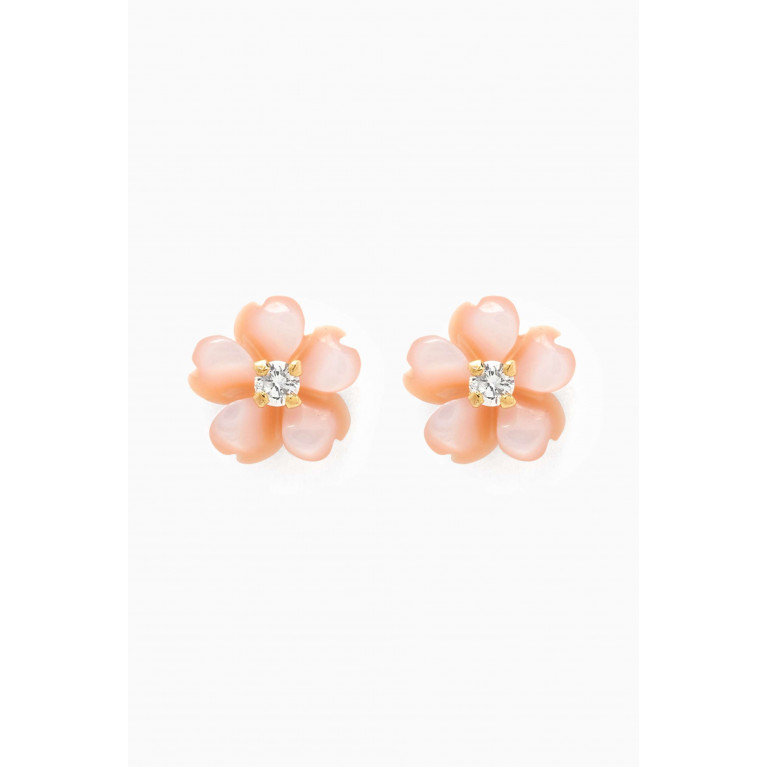 Baby Fitaihi - Floral Mother of Pearl Diamond Earrings in 18kt Yellow Gold