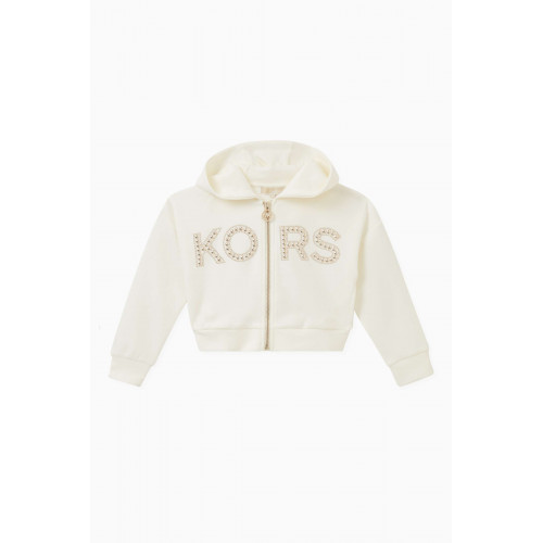 Michael Kors Kids - Logo Zipped Hooded Cardigan in Polyester Neutral