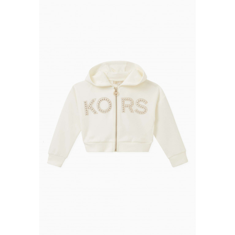 Michael Kors Kids - Logo Zipped Hooded Cardigan in Polyester Neutral