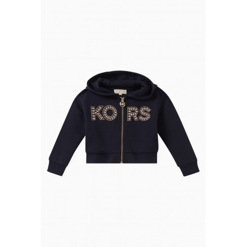 Michael Kors Kids - Logo Zipped Hooded Cardigan in Polyester Blue