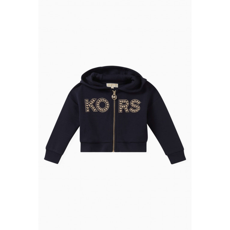 Michael Kors Kids - Logo Zipped Hooded Cardigan in Polyester Blue
