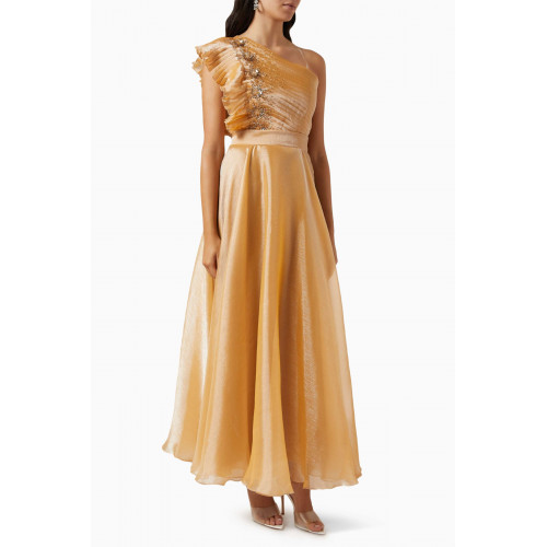 NASS - One-shoulder Embellished Maxi Dress in Metallic-tulle Gold