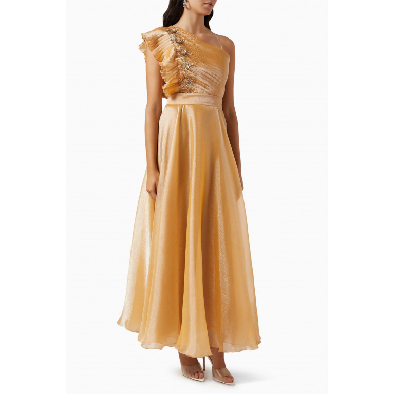 NASS - One-shoulder Embellished Maxi Dress in Metallic-tulle Gold