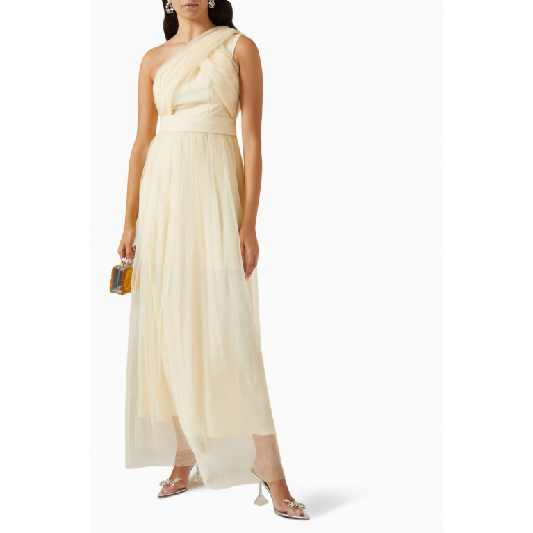 NASS - One-shoulder Maxi Dress in Glittered-tulle Neutral