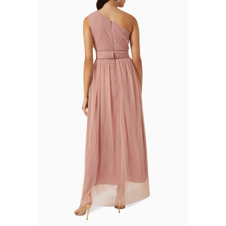NASS - One-shoulder Maxi Dress in Glittered-tulle Pink