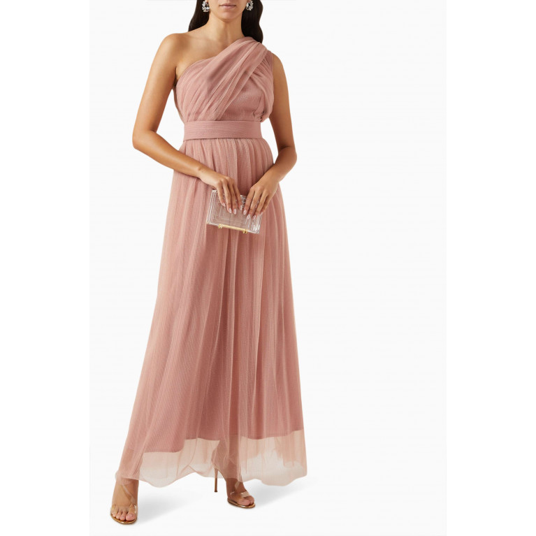 NASS - One-shoulder Maxi Dress in Glittered-tulle Pink