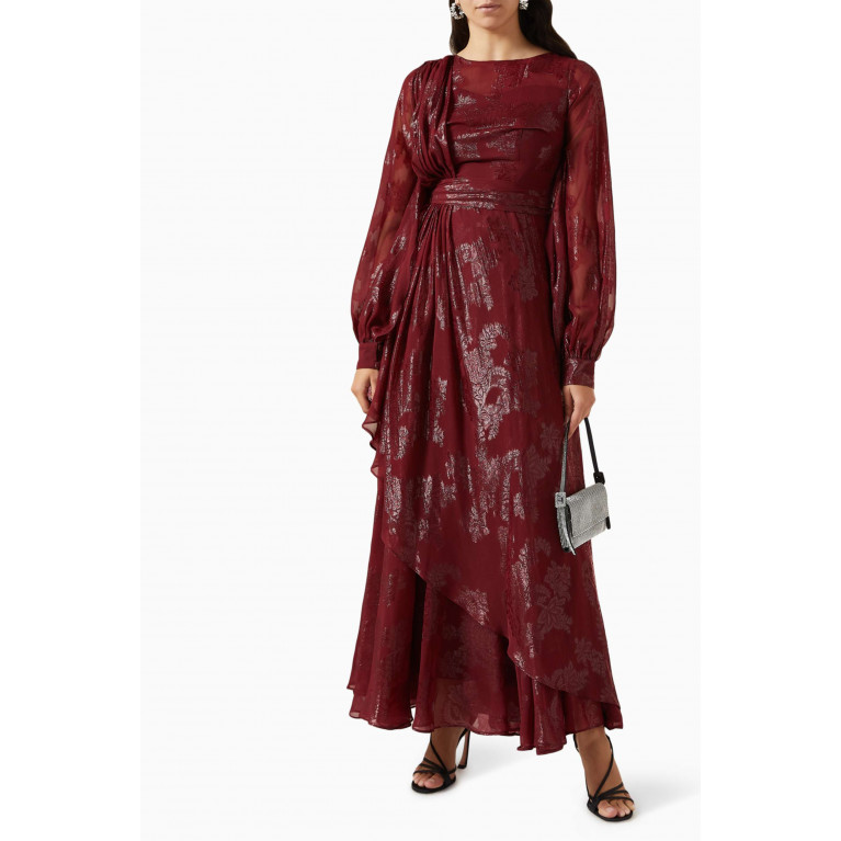 NASS - Floral Maxi Dress in Chiffon Brocade Red