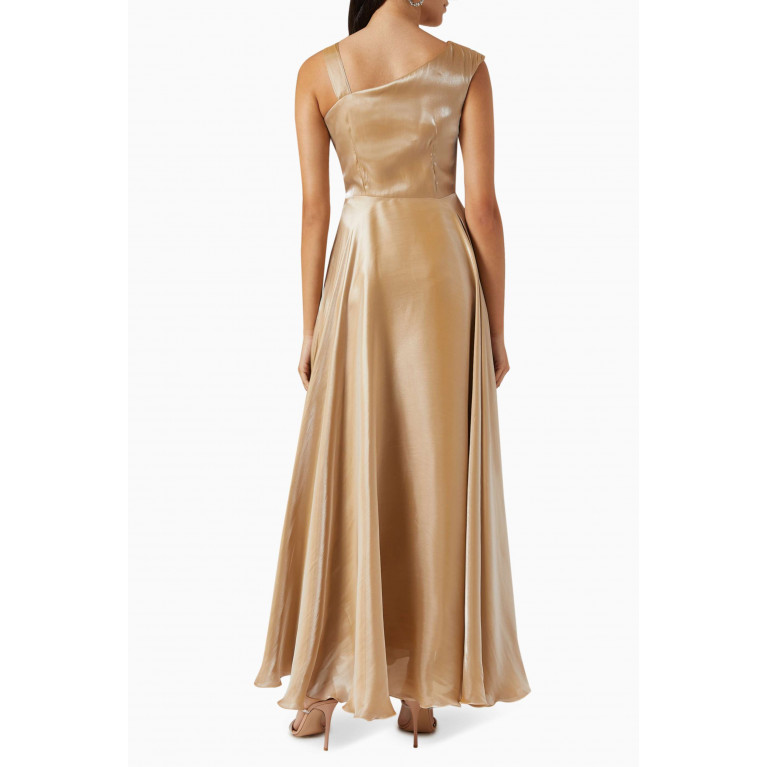 NASS - Draped Maxi Dress in Silky Satin Gold
