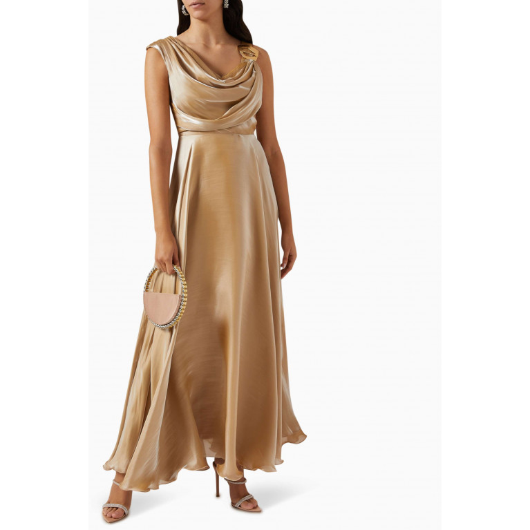 NASS - Draped Maxi Dress in Silky Satin Gold