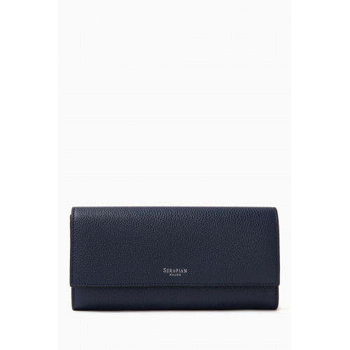 Serapian - Flap Wallet in Rugiada Leather Blue