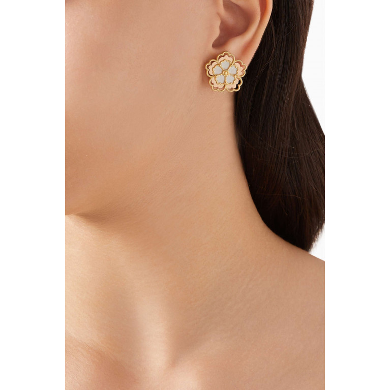 Damas - Farfasha Giardino Oro Medium Motif Stud Earrings in 18k Yellow & White Gold