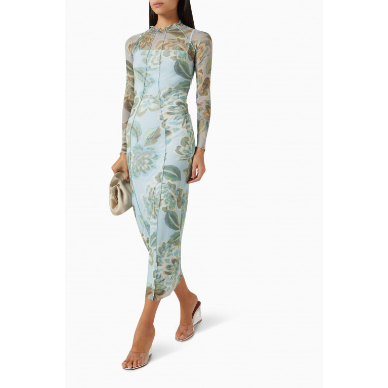 Significant Other - Jean Printed Midi Dress in Mesh
