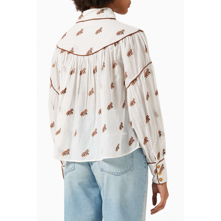 Farm Rio - Embroidered Horses Blouse in Cotton