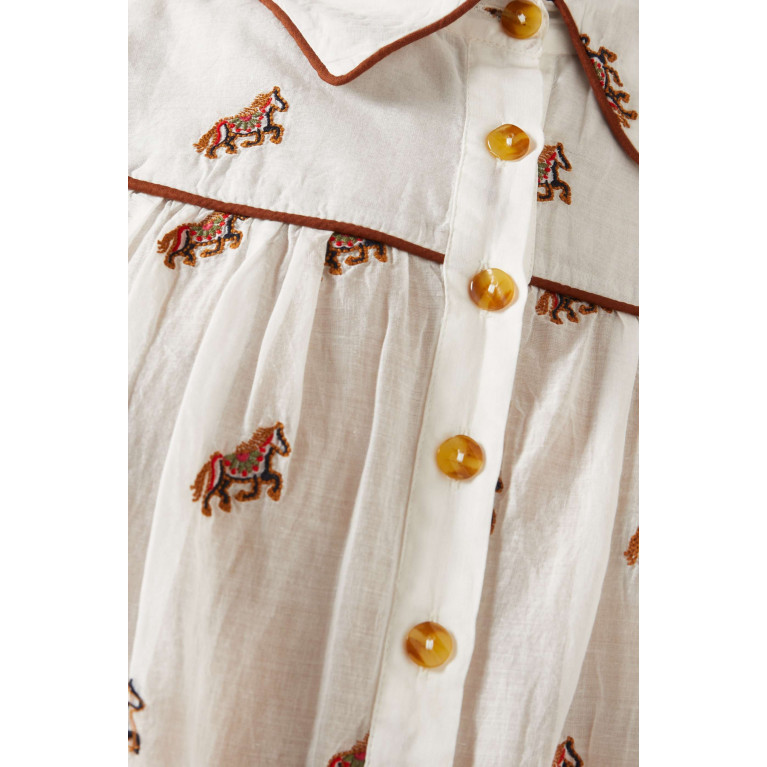 Farm Rio - Embroidered Horses Blouse in Cotton