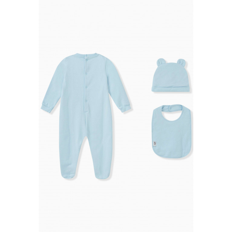 GCDS - Logo Sleepsuit, Bib & Hat Set in Cotton Blue
