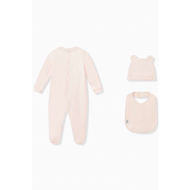 GCDS - Logo Sleepsuit, Bib & Hat Set in Cotton Pink