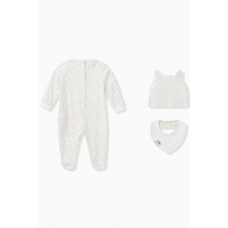 GCDS - Monogram Sleepsuit, Bib & Hat Set in Cotton