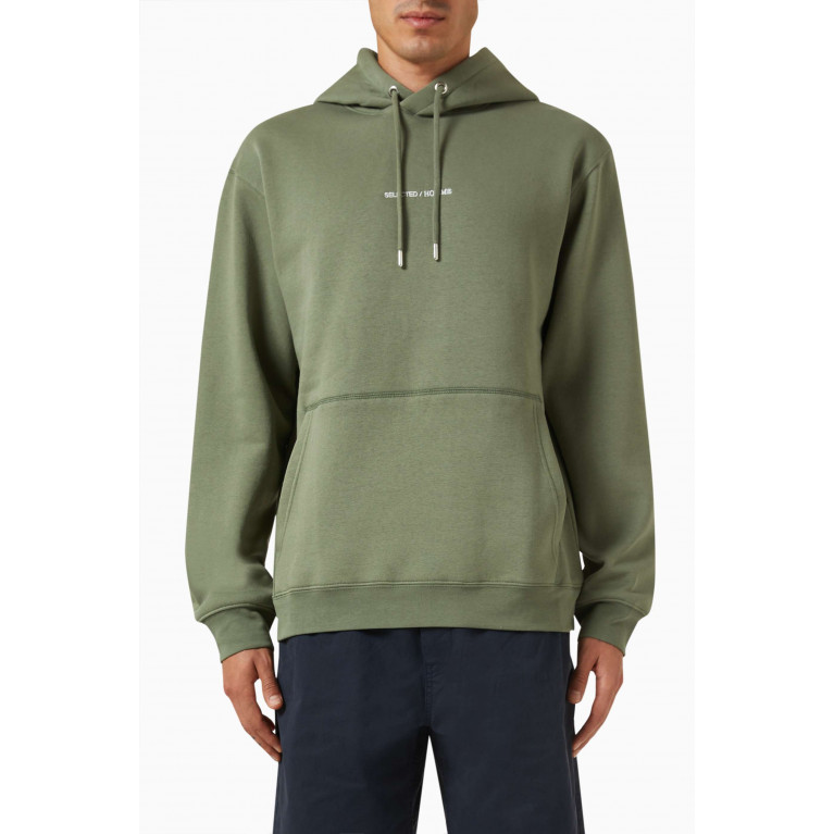 Selected Homme - Logo Hoodie in Recycled Cotton Blend Green