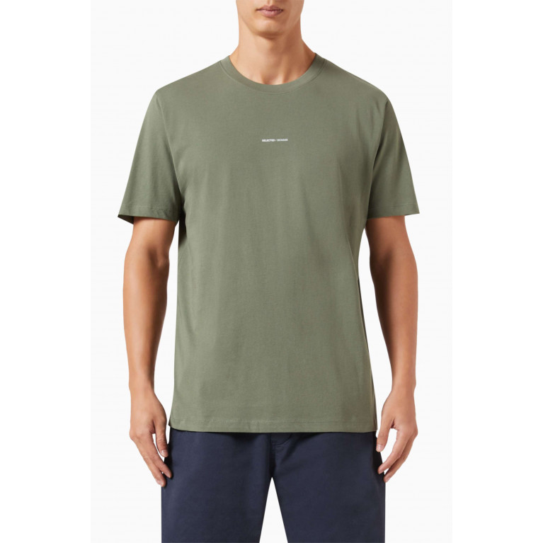 Selected Homme - Logo T-shirt in Cotton Jersey Green