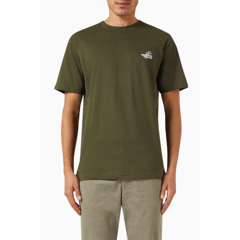 Selected Homme - Graphic Logo T-shirt in Cotton Green