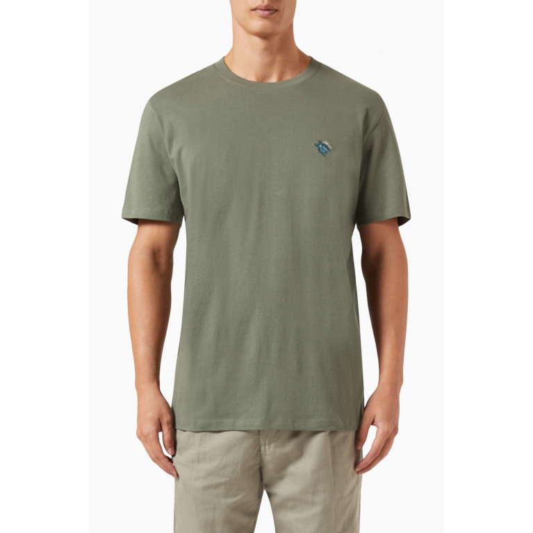 Selected Homme - Embroidered T-shirt in Cotton Jersey Green