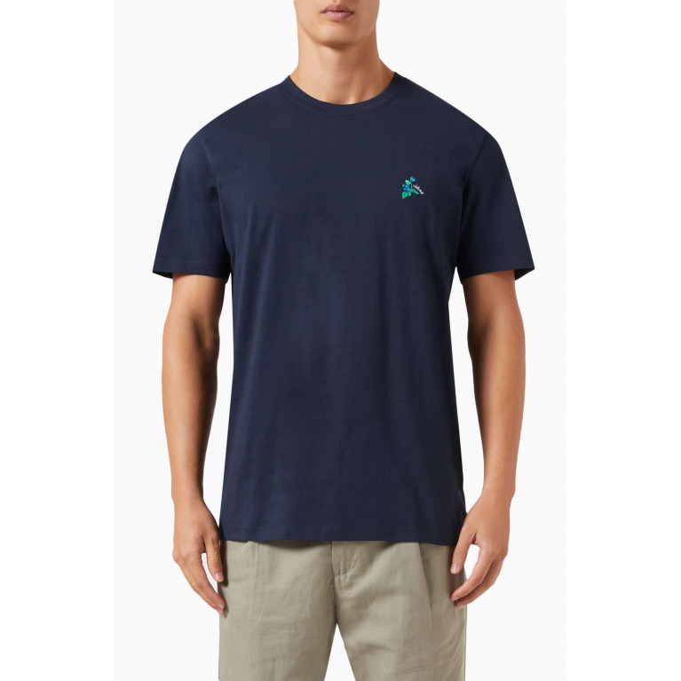 Selected Homme - Embroidered T-shirt in Cotton Jersey Blue