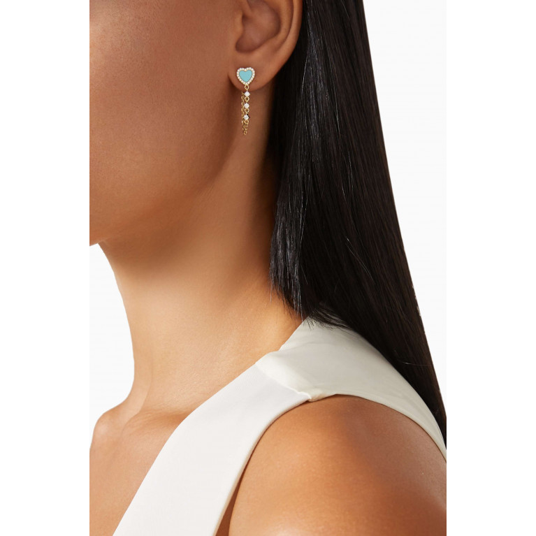 By Adina Eden - Tiny Pavé Colored Gemstone Drop Chain Stud Earrings in 14kt Gold-plated Silver