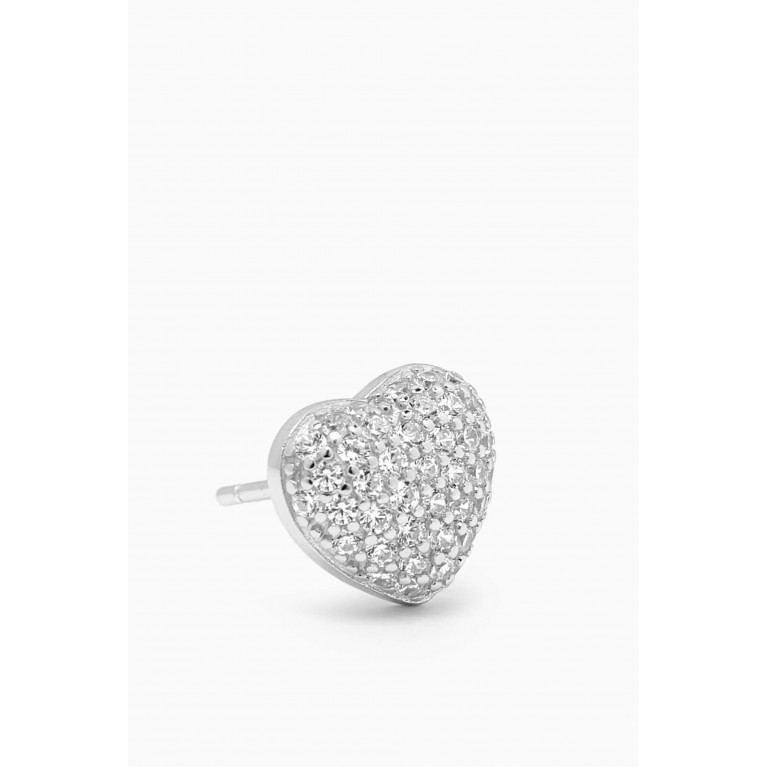 By Adina Eden - Mini Pavé Puffy Heart Stud Earrings in Rhodium-plated Silver Silver