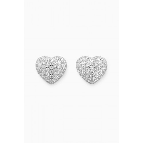 By Adina Eden - Mini Pavé Puffy Heart Stud Earrings in Rhodium-plated Silver Silver